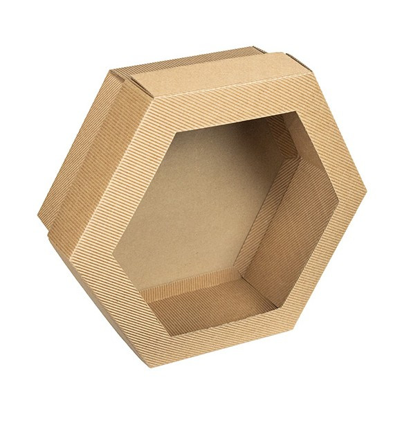 Pudełko prezentowe kraft HEX-2 z okienkiem